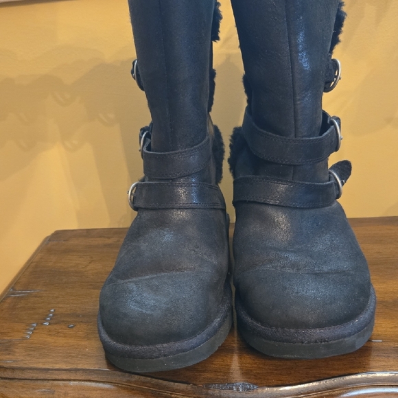UGG Shoes - UGG Black Ankle Boots with Buckle Detail